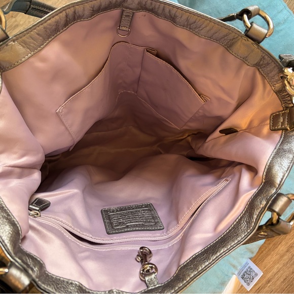 Coach Audrey 19567 Cinched Medium North South Tote Silver Metallic Leather - Picture 4 of 12